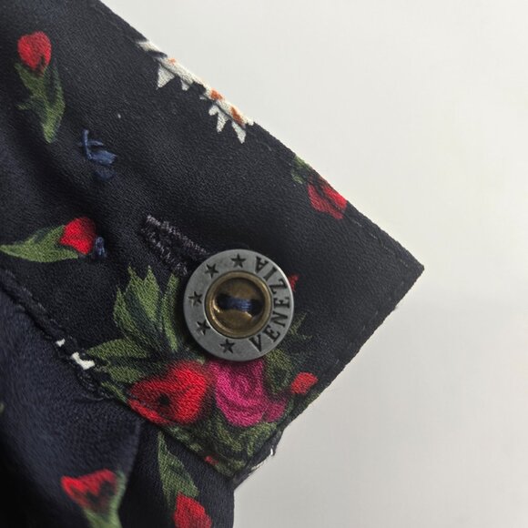 Vintage SK & Company Navy Floral Side Button Pleating Elastic Waist Skirt 16W - Picture 4 of 9